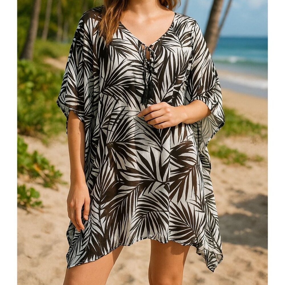 Dotti Swimwear Paradise Palms Chiffon Grommet Tunic Coverup Bathing Suit Cover